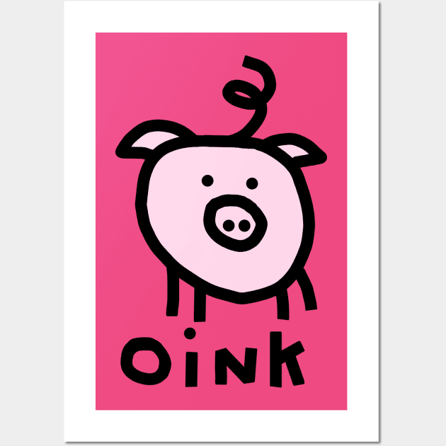 Kids Pink Pig Says Oink Animals Talk Wall Art by ellenhenryart